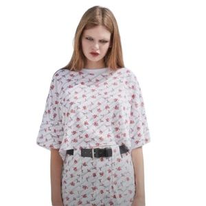 Re/Done Oversized Boxy Floral Rose Print Short Sleeve Cropped Grunge Tee Top